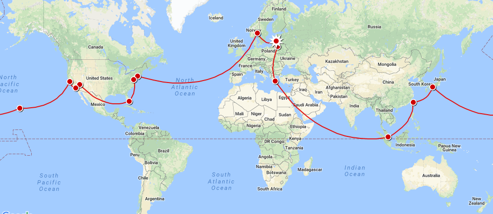 around the world from riga