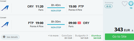 paris to guadeloupe
