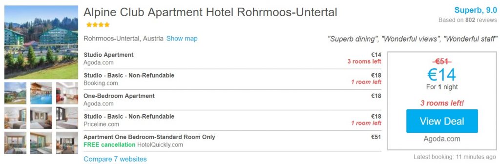 alpine club apartment hotel error fare