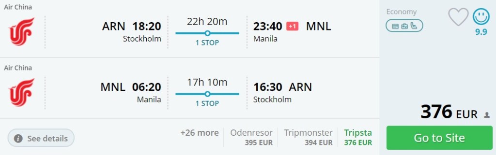 cheap flights from stockholm to manila
