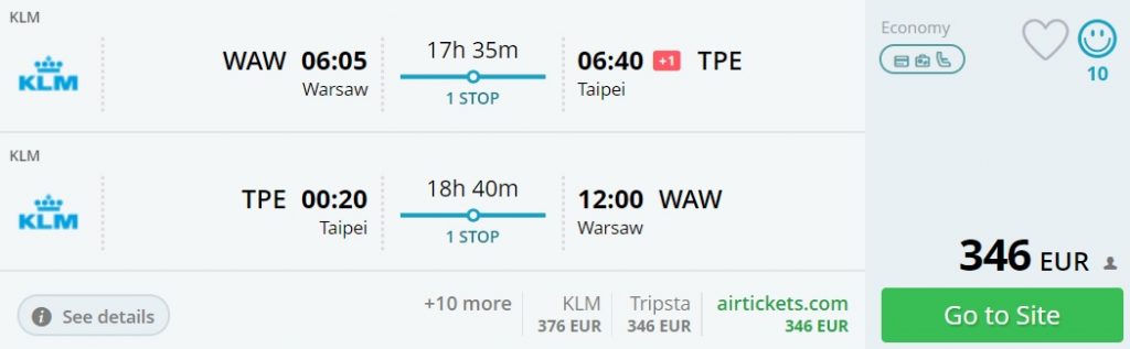 cheap flights warsaw taiwan