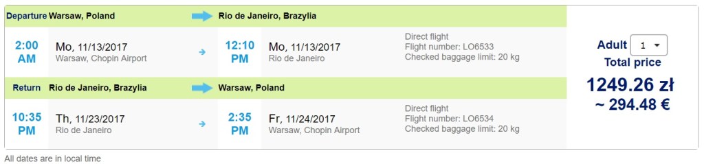 direct flights from warsaw to brazil