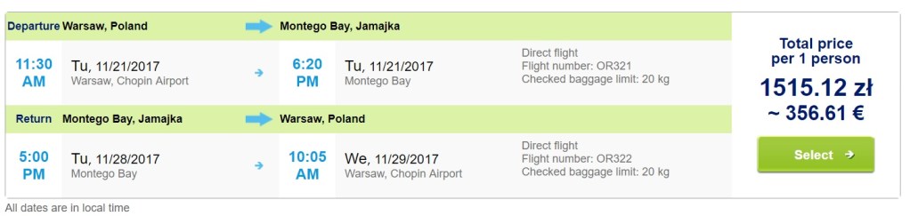 flights from warsaw to jamaica