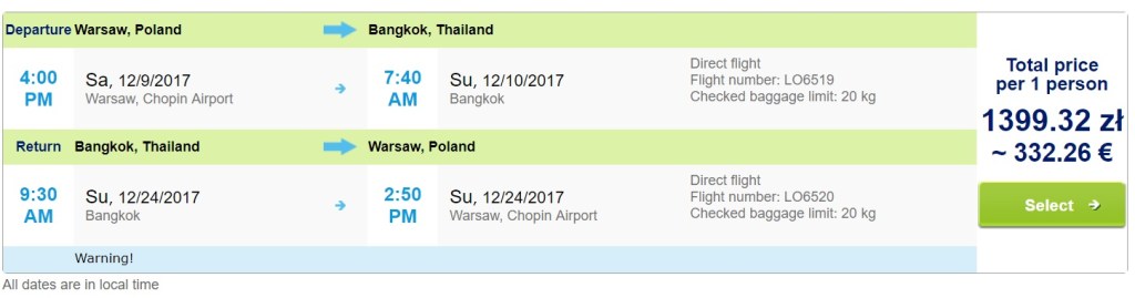 last minute warsaw bangkok thailand