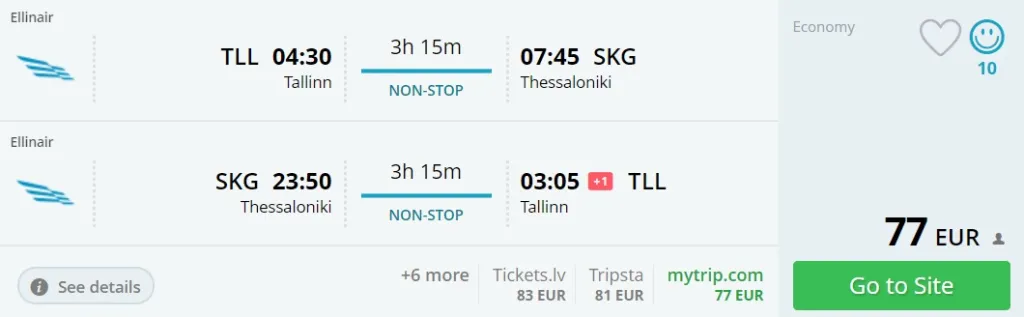 non stop flights tallinn athens