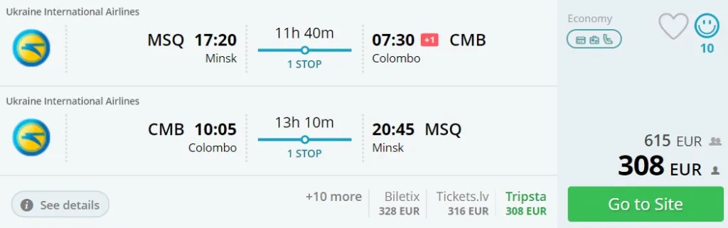 Cheap flights from Minsk to SRI LANKA