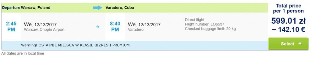 one way flights warsaw cuba