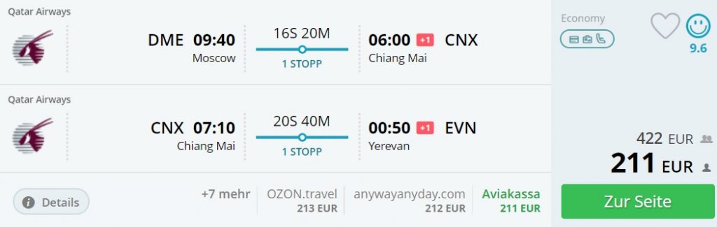 Open jaw flights from Europe to THAILAND