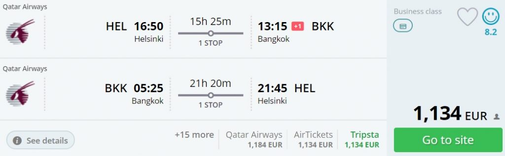 Business Class flights from Helsinki to BANGKOK for €1134