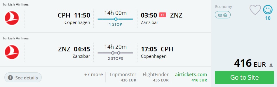 cheap flights from copenhagen to zanzibar