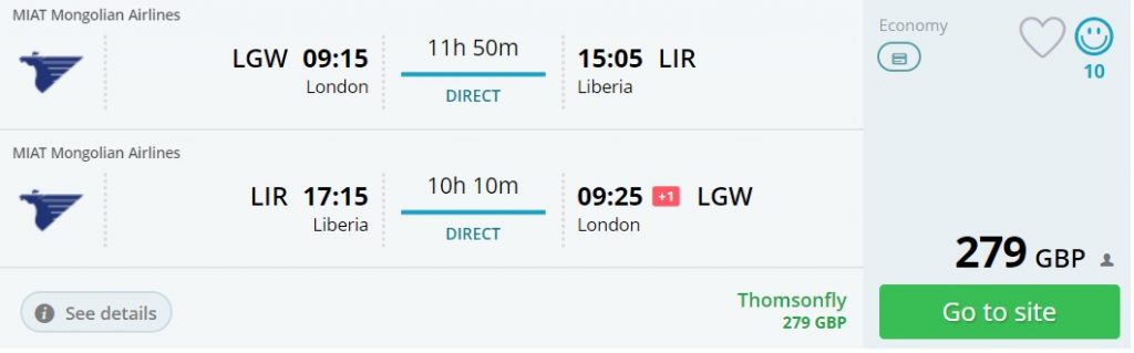 december flights to costa rica from london