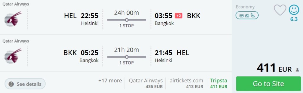 flights from helsinki to bangkok thailand