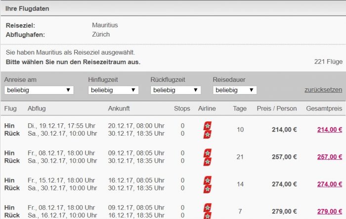flights from zurich to mauritius