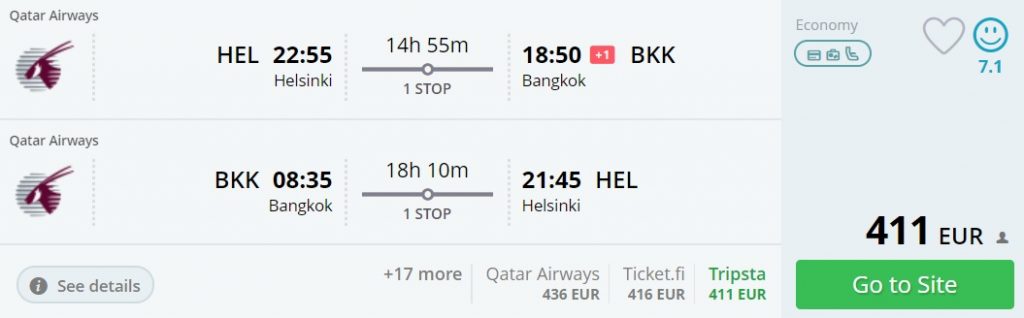 flights helsinki finland bangkok thailand