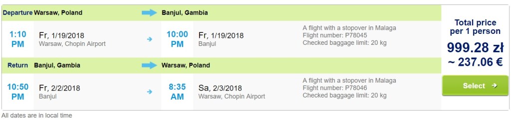 new year flights to gambia