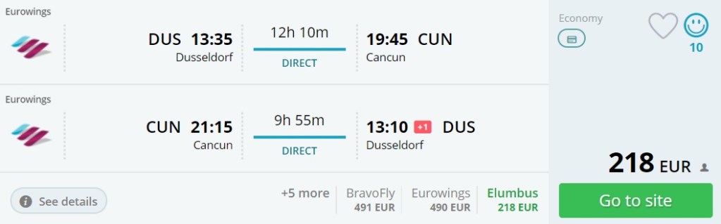 non stop flights from dusseldorf to cancun