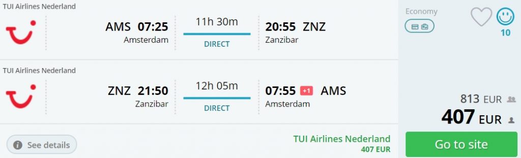 nye flights amsterdam zanzibar