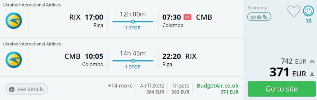 riga to sri lanka