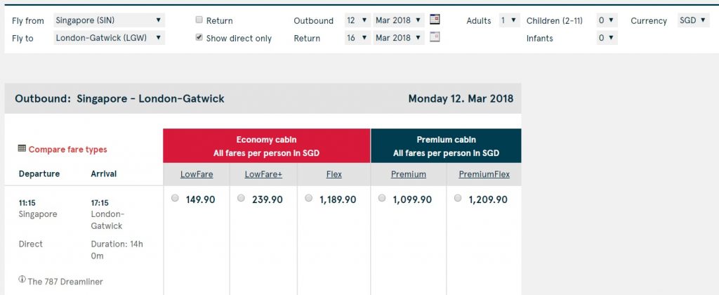 singapore to london