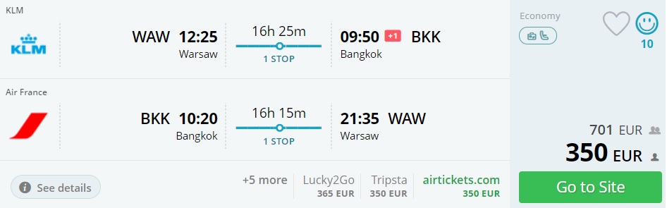 Flights from Warsaw to Bangkok thailand