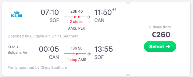 Flights from Sofia to Guangzhou, China