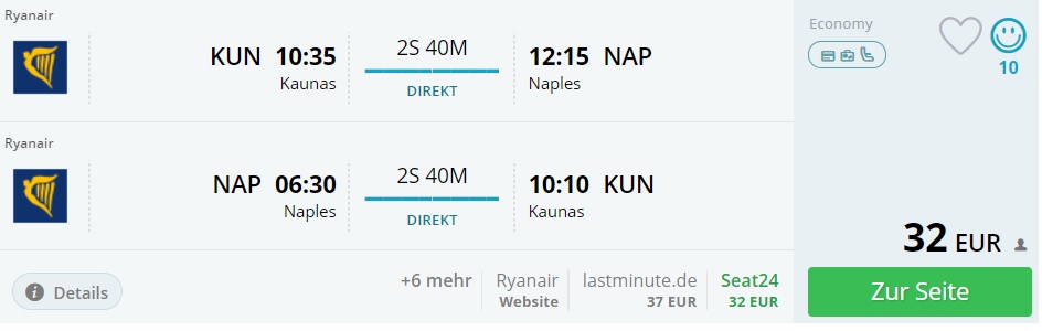 cheap flights from lithuania to naples