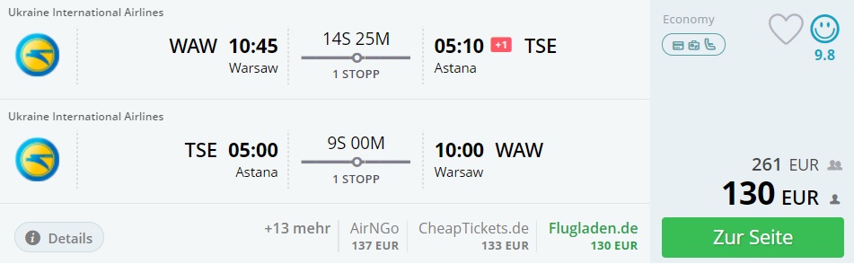 cheap flights warsaw astana kazakhstan