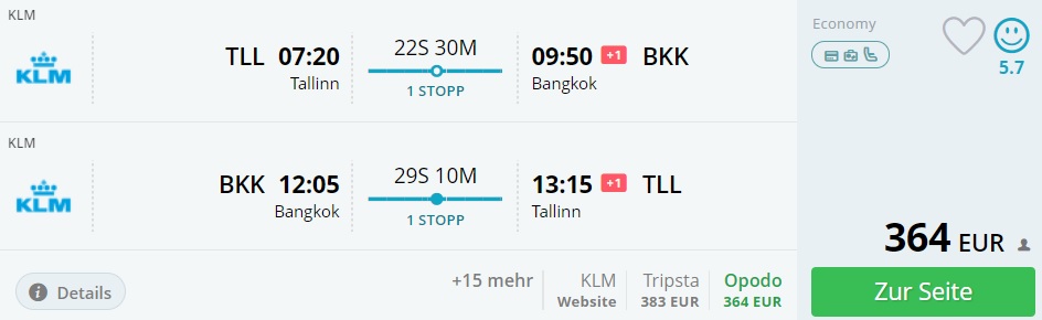 klm flights to thailand bangkok