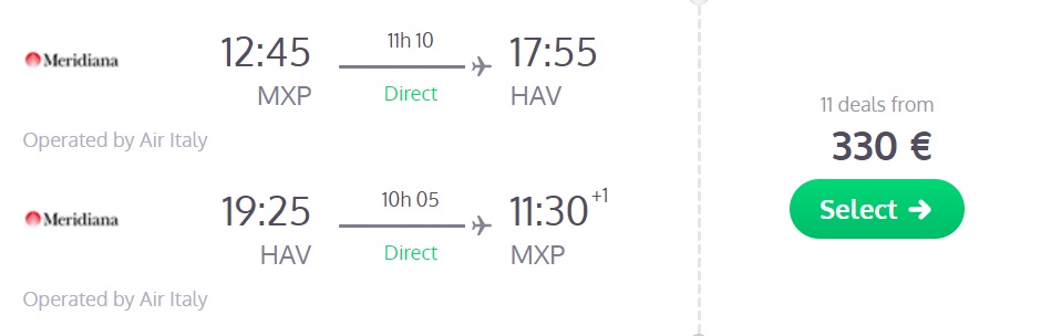 non stop flights milan cuba havana
