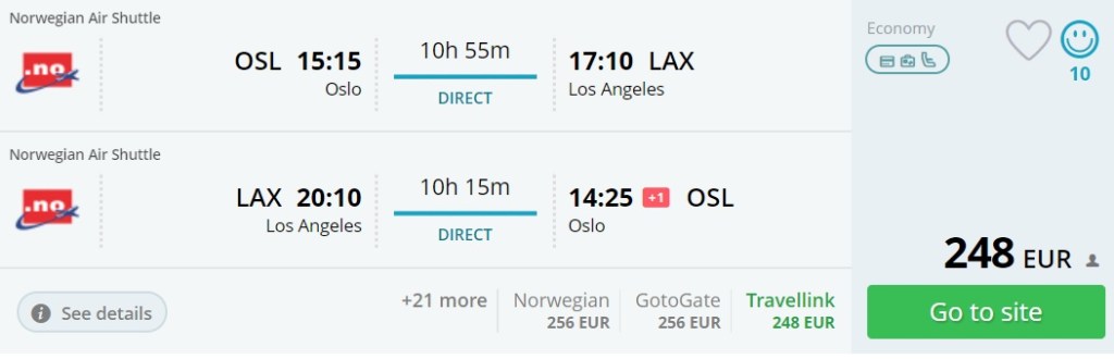 oslo to los angeles