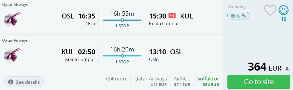 qatar airways flights to malaysia from oslo norway