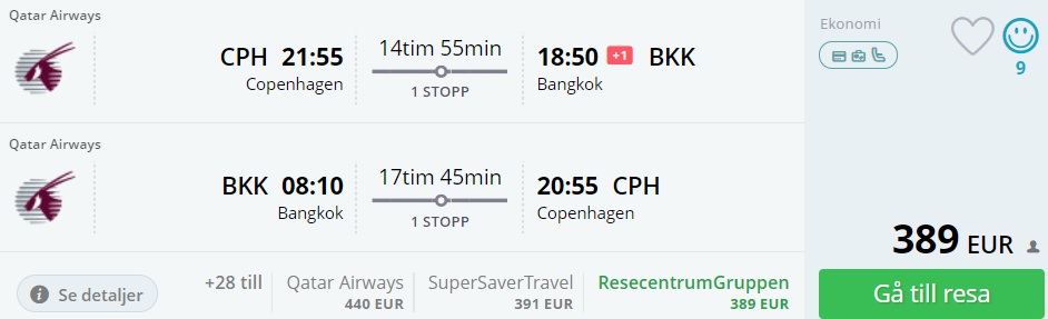 qatar airways flights to thailand from copenhagen