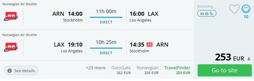 stockholm to los angeles