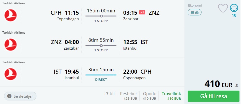 turkish airlines copenhagen zanzibar