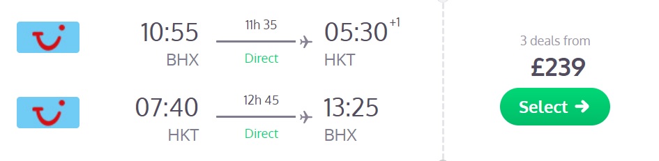 Cheap direct flights from the UK to PHUKET