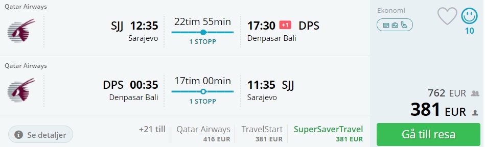 cheap flights sarajevo bali indonesia