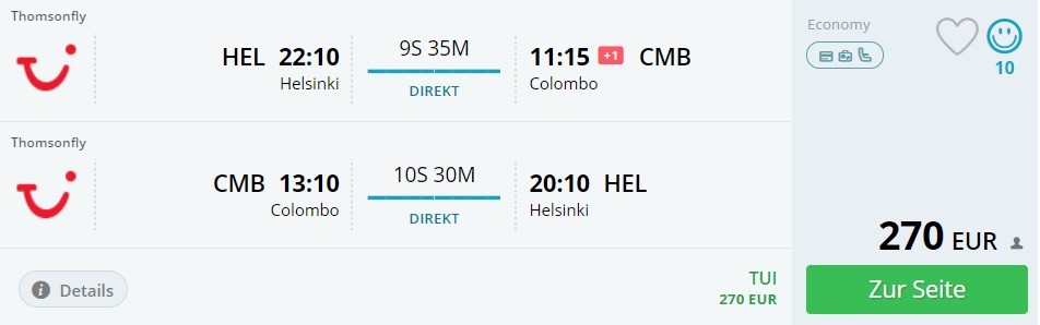 direct flights helsinki sri lanka