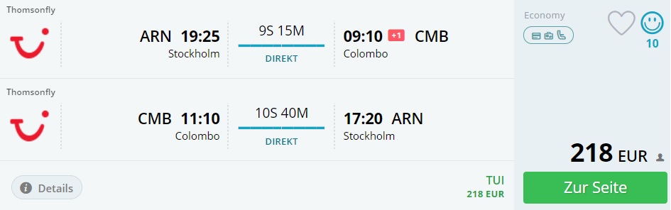 direct flights stockholm sri lanka