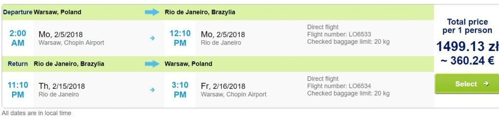 last min flights from warsaw to brazil