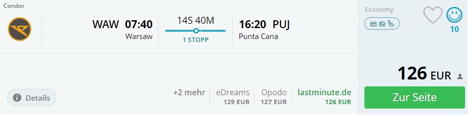 one way flight from warsaw to dominican republic