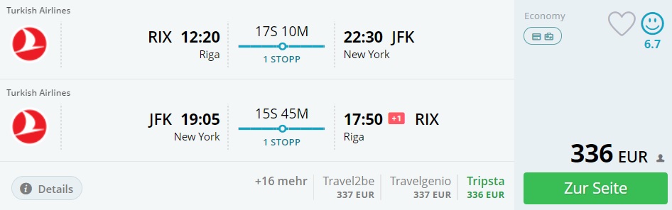 turkish airlines flights from riga to new york