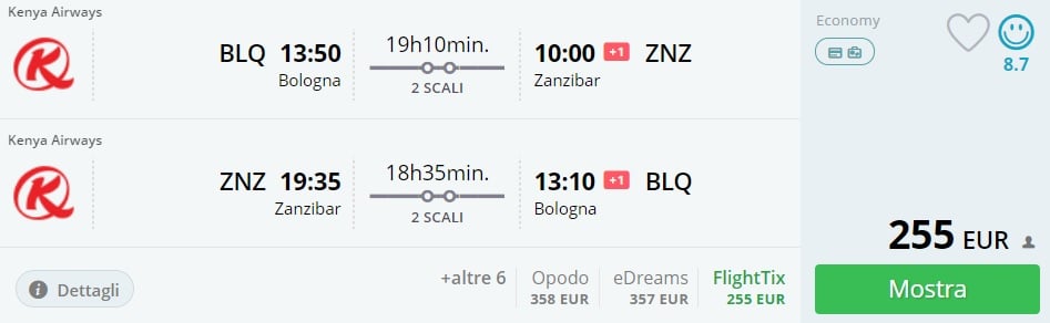 cheap flights from bologna italy to zanzibar