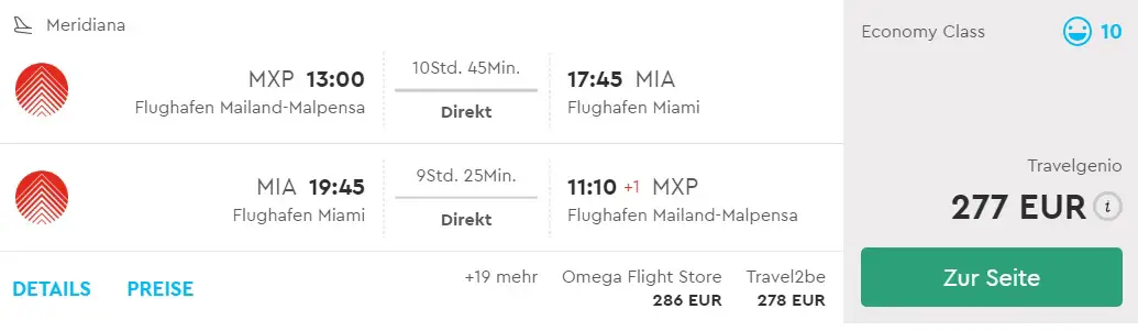 direct flights from milan to miami
