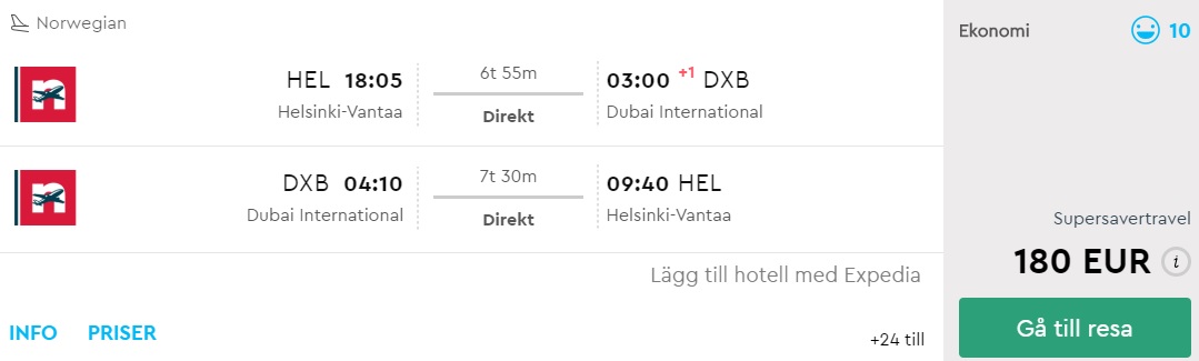 non stop flight to dubai from helsinki