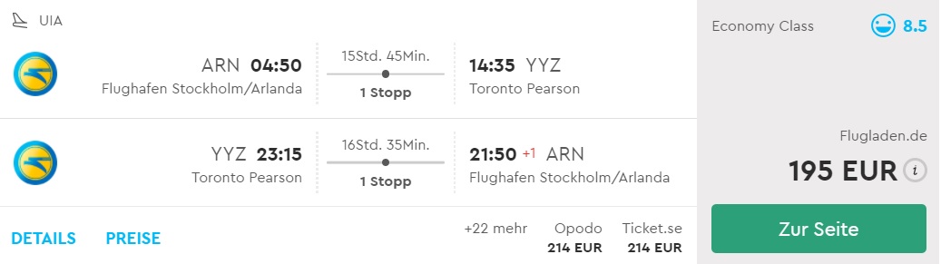 Cheap flights from Stockholm to TORONTO canada