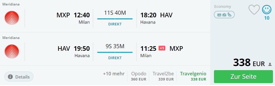 direct flights milan cuba
