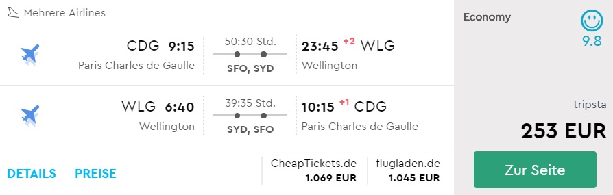 error fare flights from paris to new zealand