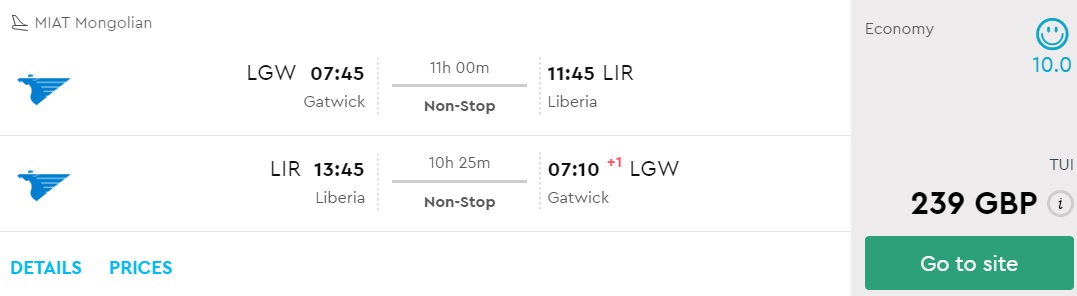 non stop flights from london to costa rica