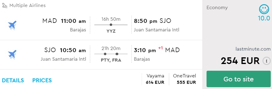 Cheap flights to COSTA RICA from Madrid