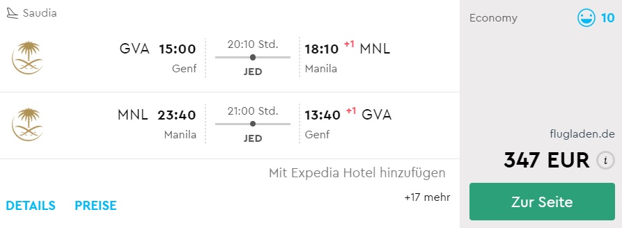 Flights from Geneva to the Philippines